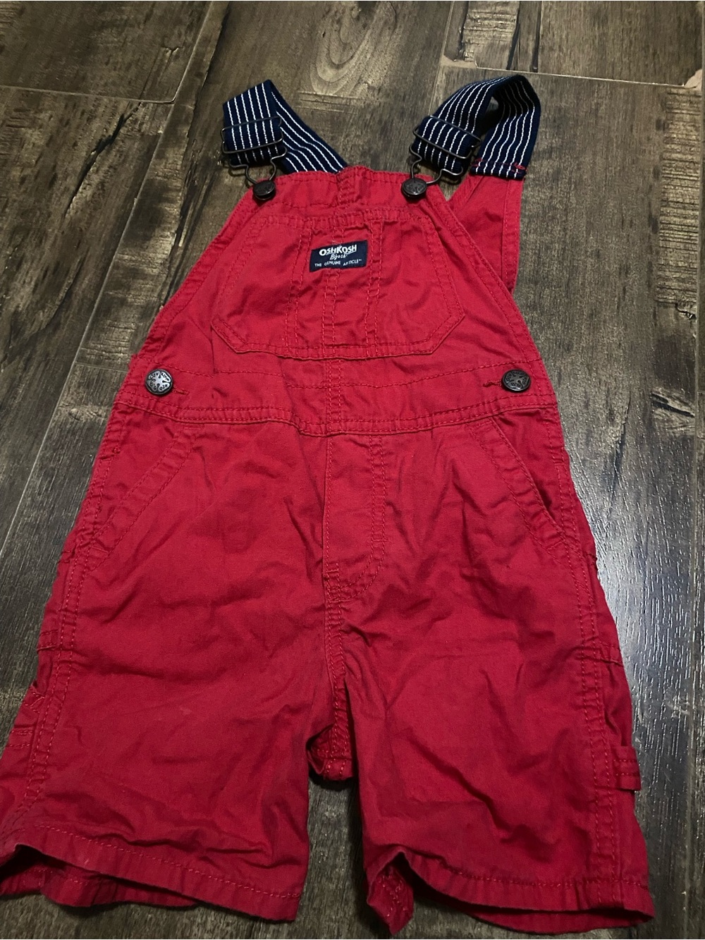 OshKosh B'gosh Red Shortalls with Navy Striped Straps